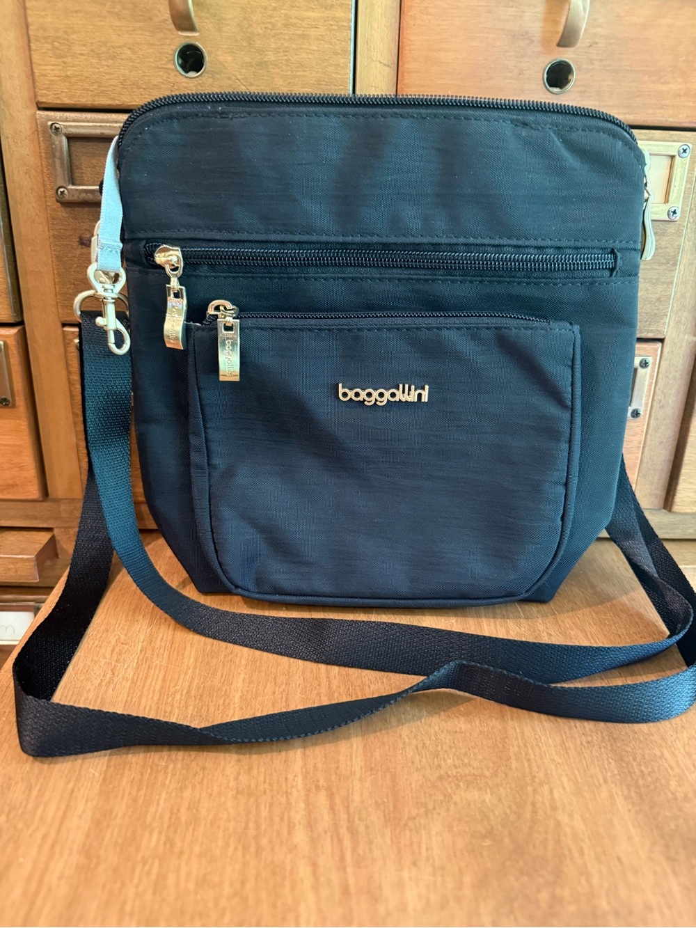 Baggallini Black Nylon RFID Crossbody with Gold Accents